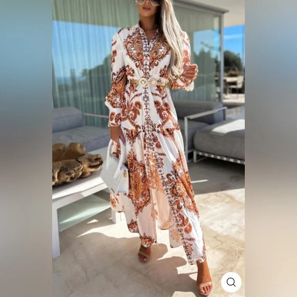 DIONNE Paisley Midaxi Dress - Rust NWT - Picture 1 of 8